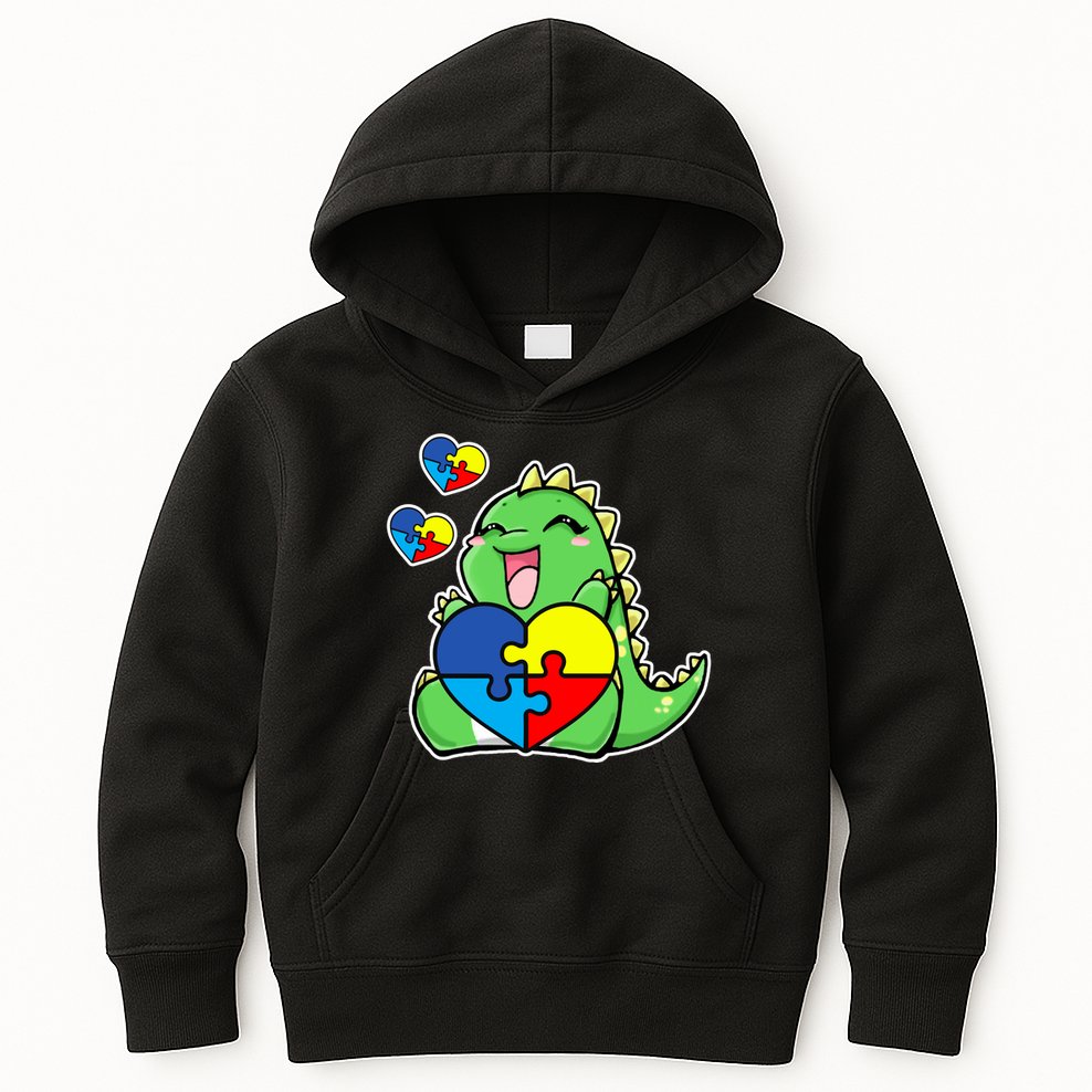 Autism Awareness Cute Dinosaur Puzzle Piece Kids Hoodie