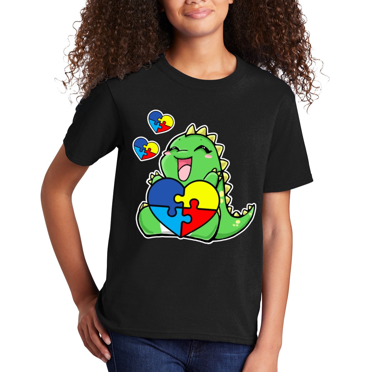 Autism Awareness Cute Dinosaur Puzzle Piece Kids T-Shirt