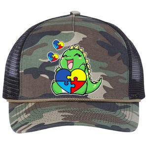 Autism Awareness Cute Dinosaur Puzzle Piece Retro Rope Trucker Hat Cap