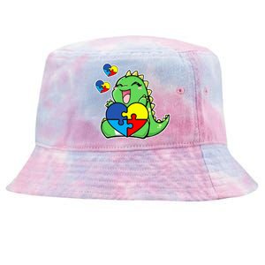 Autism Awareness Cute Dinosaur Puzzle Piece Tie-Dyed Bucket Hat