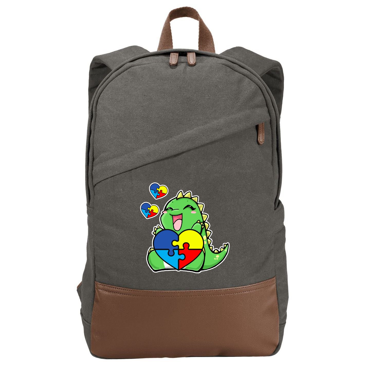 Autism Awareness Cute Dinosaur Puzzle Piece Cotton Canvas Backpack