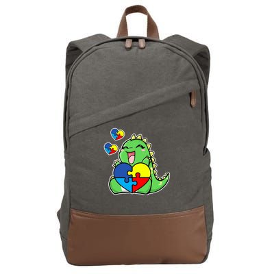 Autism Awareness Cute Dinosaur Puzzle Piece Cotton Canvas Backpack