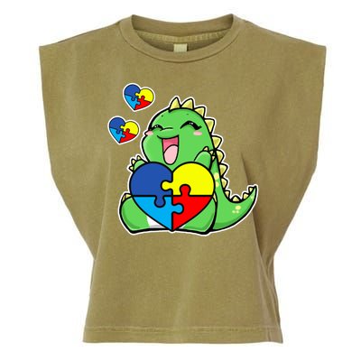 Autism Awareness Cute Dinosaur Puzzle Piece Garment-Dyed Women's Muscle Tee