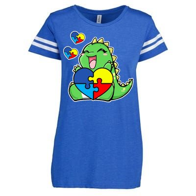 Autism Awareness Cute Dinosaur Puzzle Piece Enza Ladies Jersey Football T-Shirt