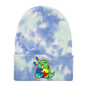 Autism Awareness Cute Dinosaur Puzzle Piece Tie Dye 12in Knit Beanie