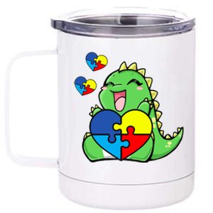 Autism Awareness Cute Dinosaur Puzzle Piece 12 oz Stainless Steel Tumbler Cup