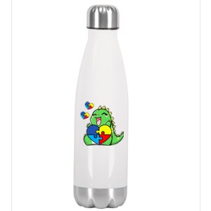 Autism Awareness Cute Dinosaur Puzzle Piece Stainless Steel Insulated Water Bottle