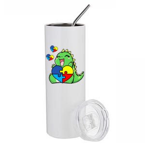 Autism Awareness Cute Dinosaur Puzzle Piece Stainless Steel Tumbler