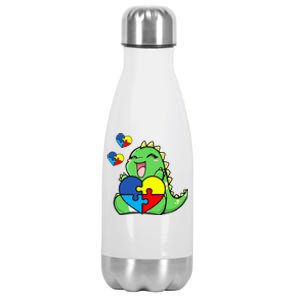 Autism Awareness Cute Dinosaur Puzzle Piece Stainless Steel Insulated Water Bottle