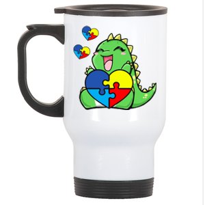 Autism Awareness Cute Dinosaur Puzzle Piece Stainless Steel Travel Mug