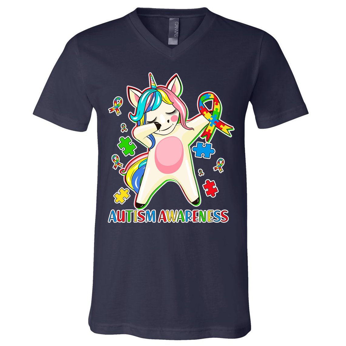 Autism Awareness Dabbing Unicorn V-Neck T-Shirt