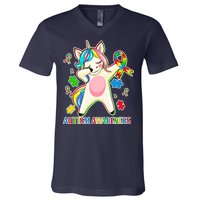 Autism Awareness Dabbing Unicorn V-Neck T-Shirt