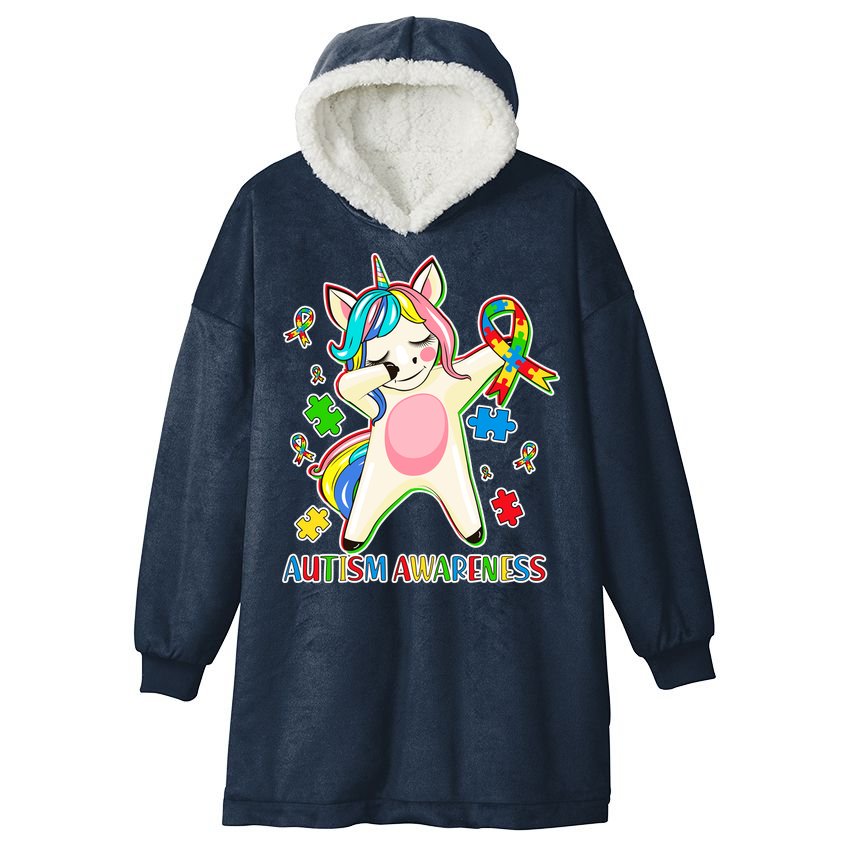 Autism Awareness Dabbing Unicorn Hooded Wearable Blanket