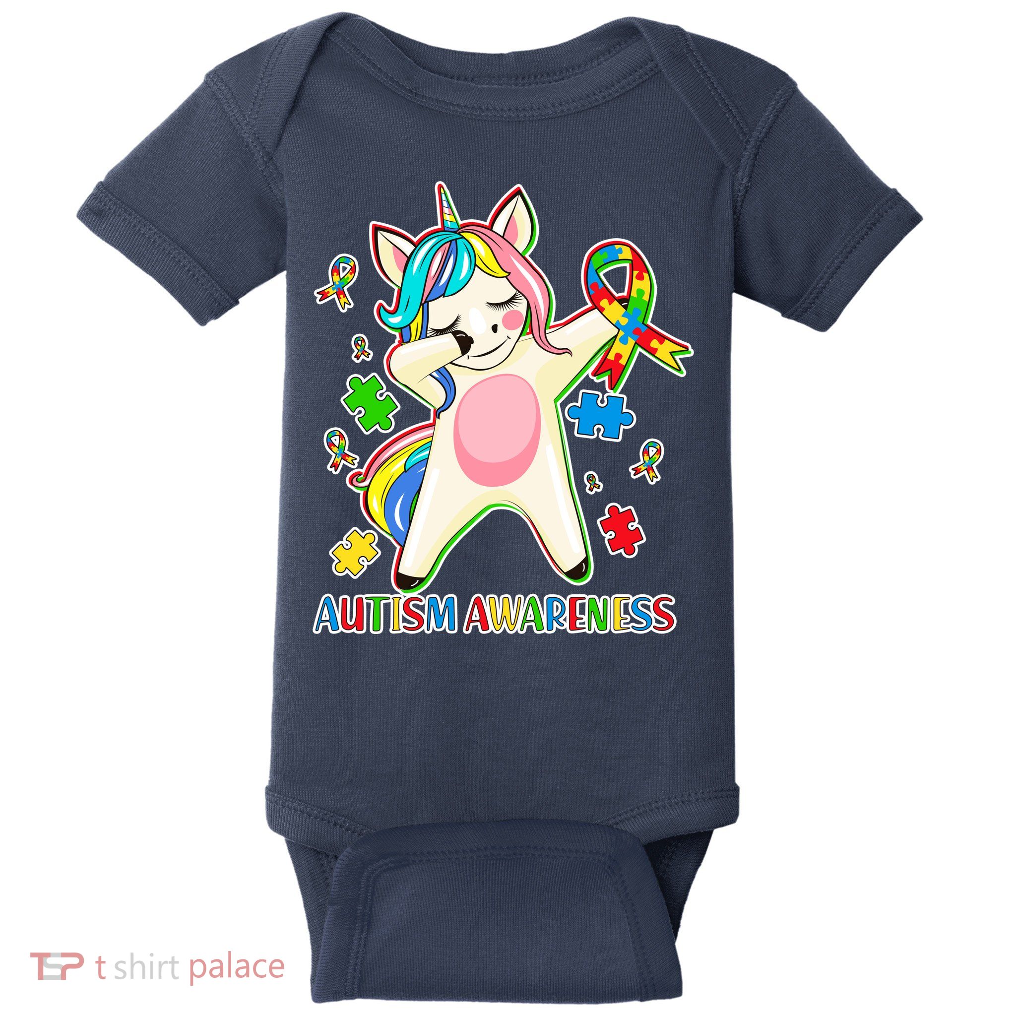Autism Awareness Dabbing Unicorn Baby Bodysuit