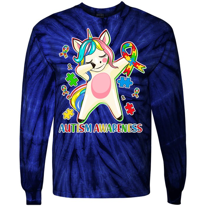 Autism Awareness Dabbing Unicorn Tie-Dye Long Sleeve Shirt