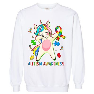 Autism Awareness Dabbing Unicorn Garment-Dyed Sweatshirt