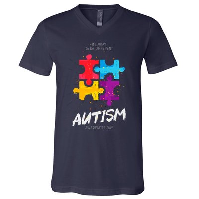 Autism Awareness Day Be Different V-Neck T-Shirt