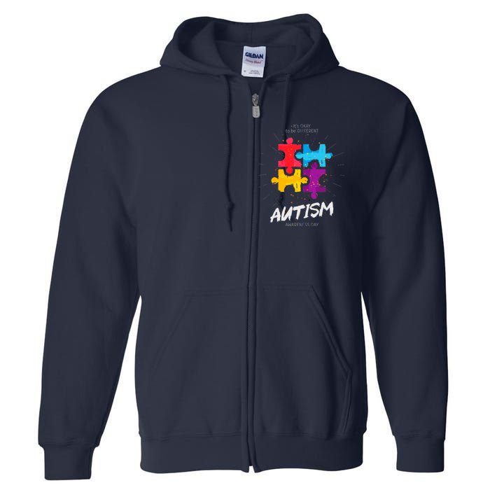 Autism Awareness Day Be Different Full Zip Hoodie