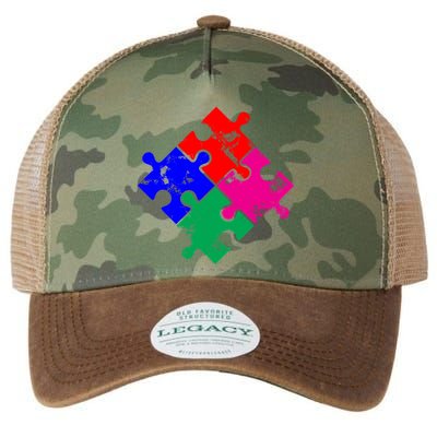 Autism Awareness Distressed Puzzle Pieces  Legacy Tie Dye Trucker Hat