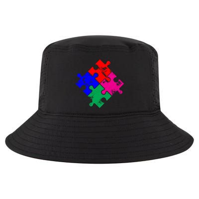 Autism Awareness Distressed Puzzle Pieces  Cool Comfort Performance Bucket Hat