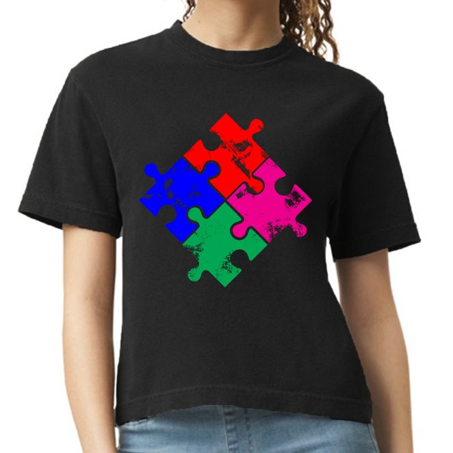 Autism Awareness Distressed Puzzle Pieces  Comfort Colors Boxy T-Shirt