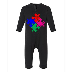 Autism Awareness Distressed Puzzle Pieces  Infant Fleece One Piece