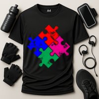 Autism Awareness Distressed Puzzle Pieces  Cooling Performance Crew T-Shirt