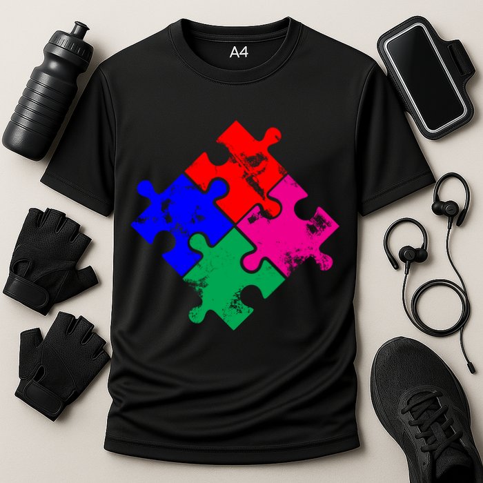 Autism Awareness Distressed Puzzle Pieces  Cooling Performance Crew T-Shirt