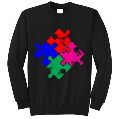 Autism Awareness Distressed Puzzle Pieces  Sweatshirt
