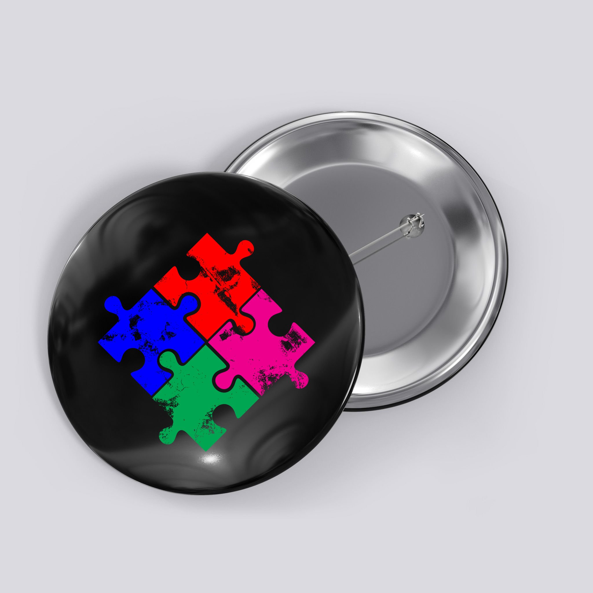 Autism Awareness Distressed Puzzle Pieces  Button
