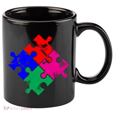 Autism Awareness Distressed Puzzle Pieces  11oz C Handle Ceramic Mug