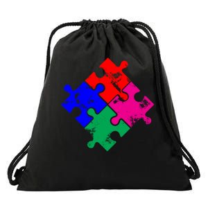 Autism Awareness Distressed Puzzle Pieces  Drawstring Bag