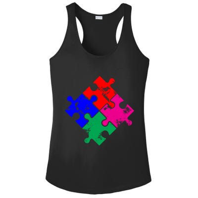 Autism Awareness Distressed Puzzle Pieces  Ladies PosiCharge Competitor Racerback Tank