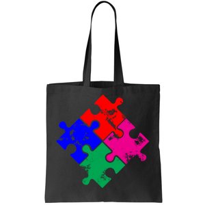 Autism Awareness Distressed Puzzle Pieces  Tote Bag