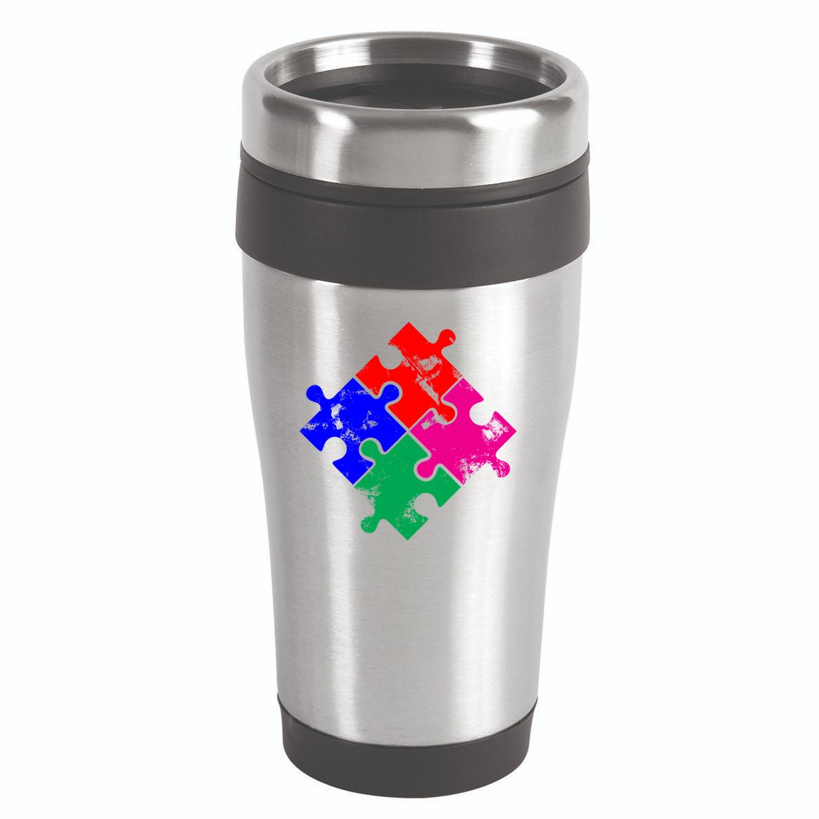 Autism Awareness Distressed Puzzle Pieces  16oz Travel Tumbler