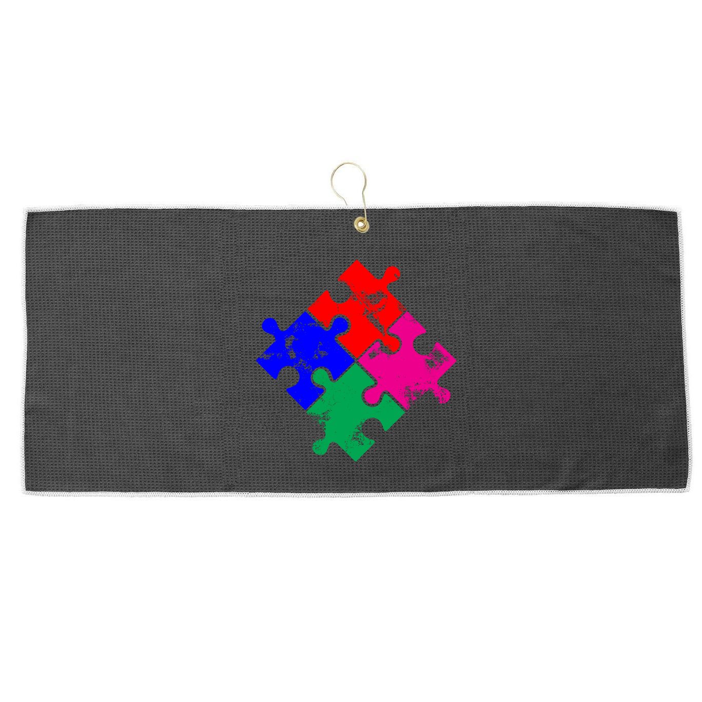 Autism Awareness Distressed Puzzle Pieces  Large Microfiber Waffle Golf Towel