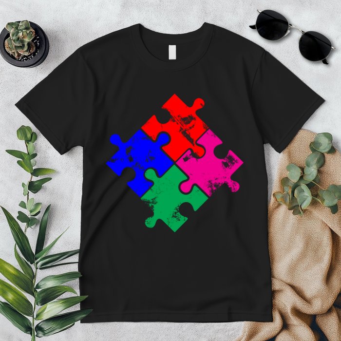 Autism Awareness Distressed Puzzle Pieces  Premium T-Shirt