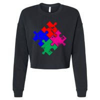 Autism Awareness Distressed Puzzle Pieces  Cropped Pullover Crew