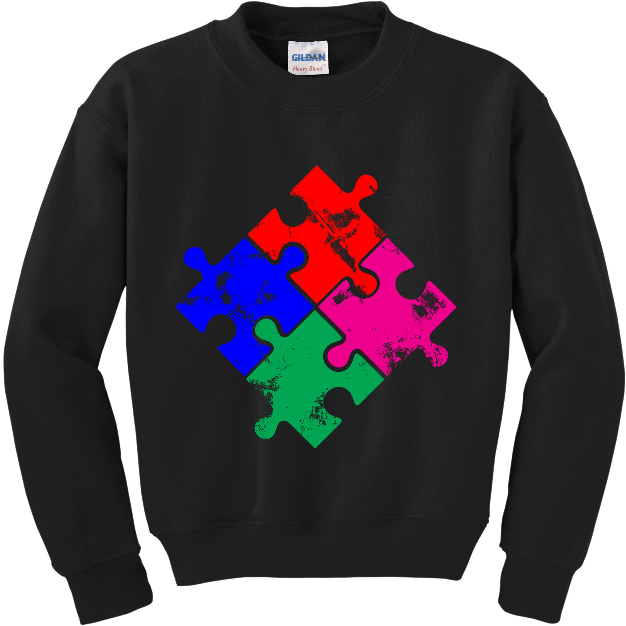 Autism Awareness Distressed Puzzle Pieces  Kids Sweatshirt
