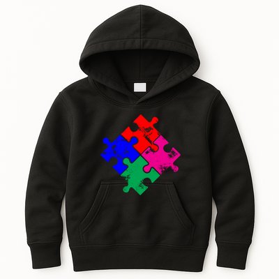 Autism Awareness Distressed Puzzle Pieces  Kids Hoodie