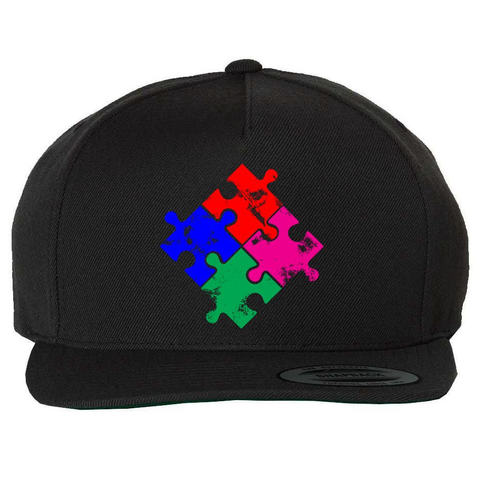 Autism Awareness Distressed Puzzle Pieces  Wool Snapback Cap