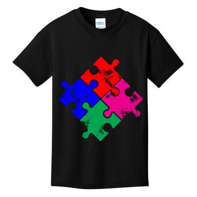 Autism Awareness Distressed Puzzle Pieces  Kids T-Shirt