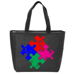 Autism Awareness Distressed Puzzle Pieces  Zip Tote Bag