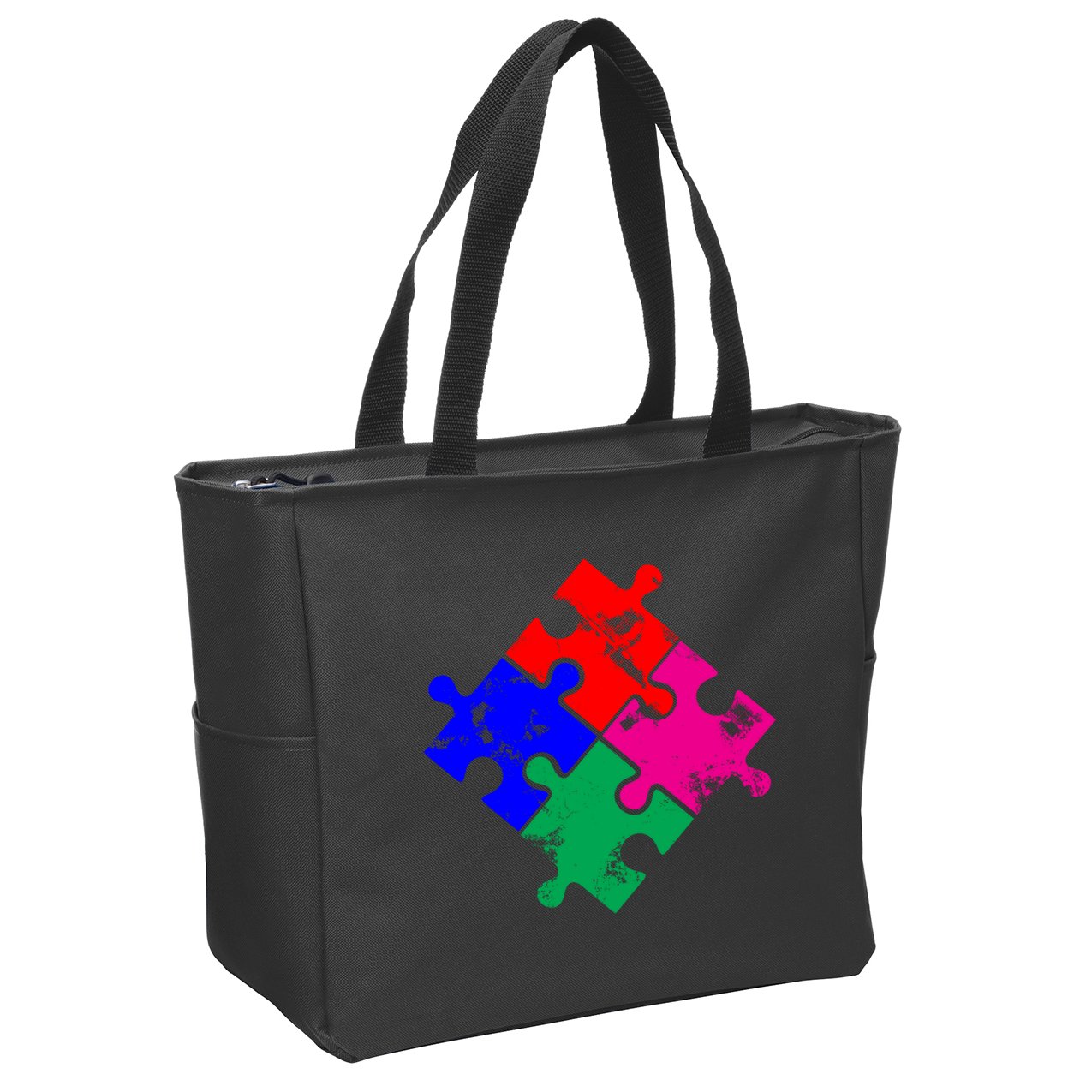 Autism Awareness Distressed Puzzle Pieces  Zip Tote Bag