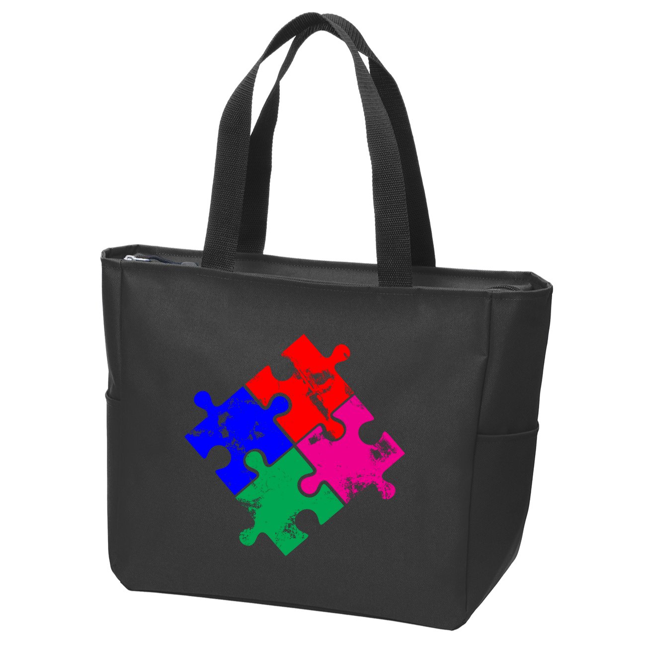 Autism Awareness Distressed Puzzle Pieces  Zip Tote Bag