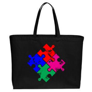 Autism Awareness Distressed Puzzle Pieces  Cotton Canvas Jumbo Tote