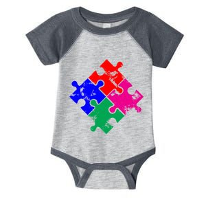 Autism Awareness Distressed Puzzle Pieces  Infant Baby Jersey Bodysuit