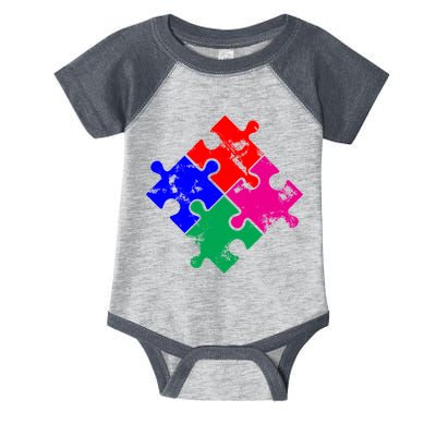 Autism Awareness Distressed Puzzle Pieces  Infant Baby Jersey Bodysuit