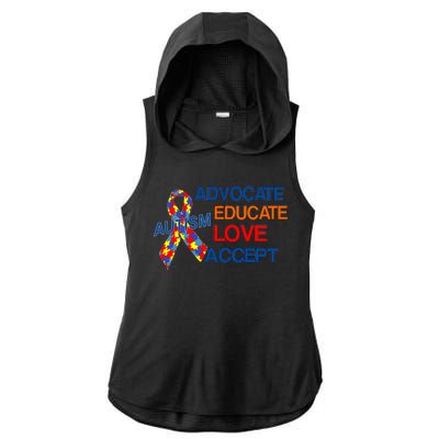 Autism Awareness Educate Ladies PosiCharge Tri-Blend Wicking Draft Hoodie Tank