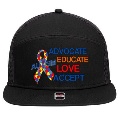 Autism Awareness Educate 7 Panel Mesh Trucker Snapback Hat
